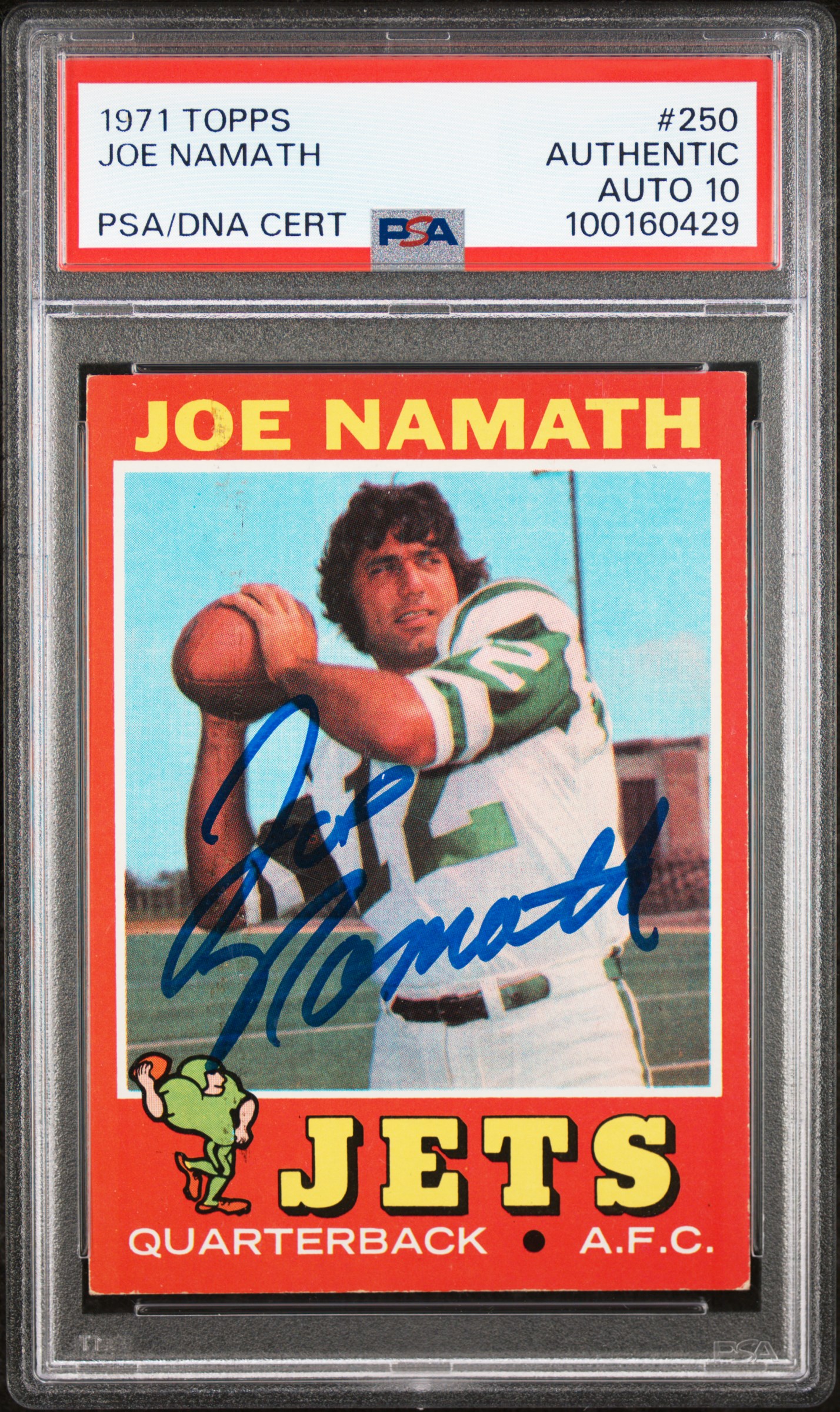 Joe Namath 1971 Topps Signed Football Card #250 PSA Authentic Auto Graded 10