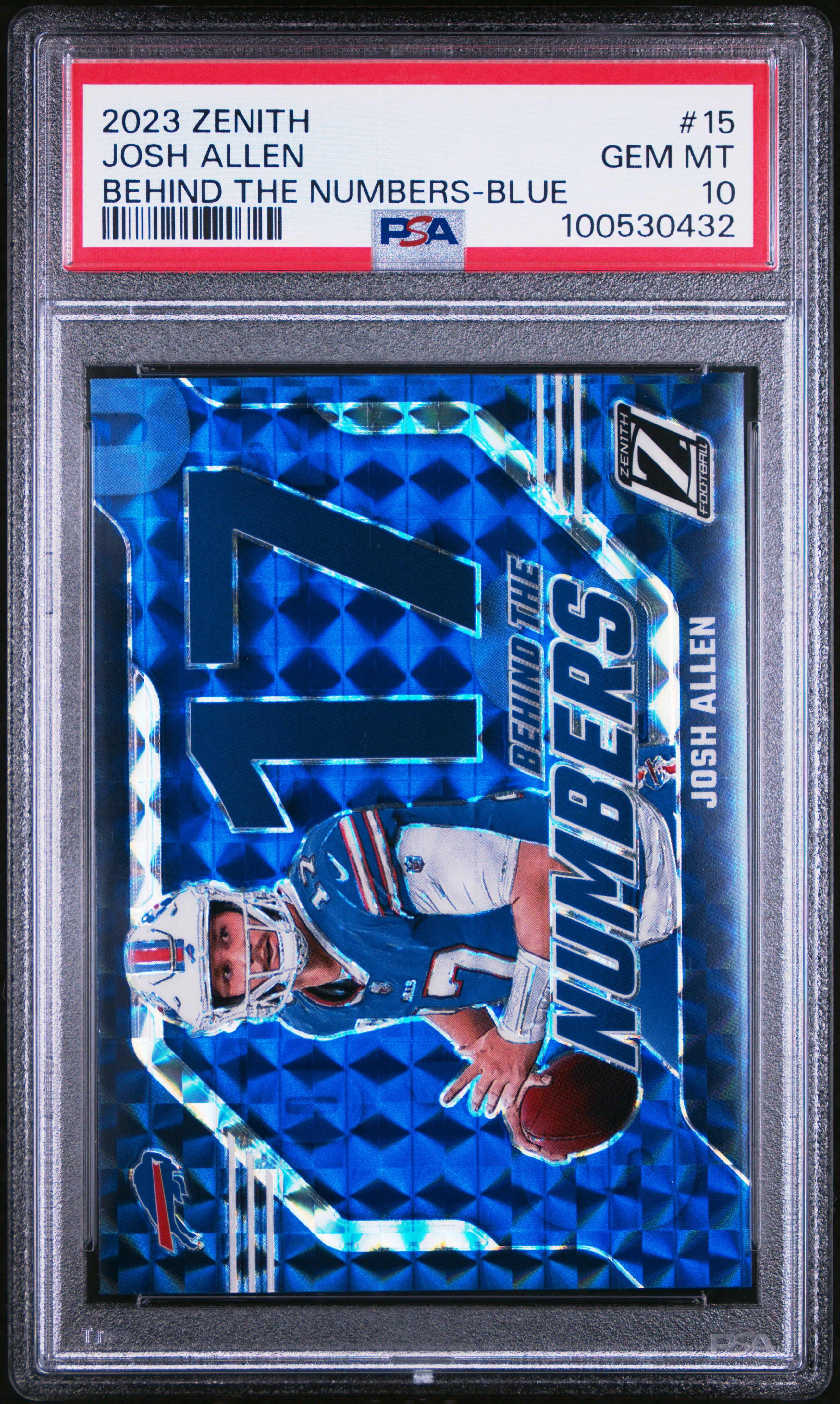 Josh Allen 2023 Zenith Behind The Numbers Blue Football Card #15 Graded PSA 10