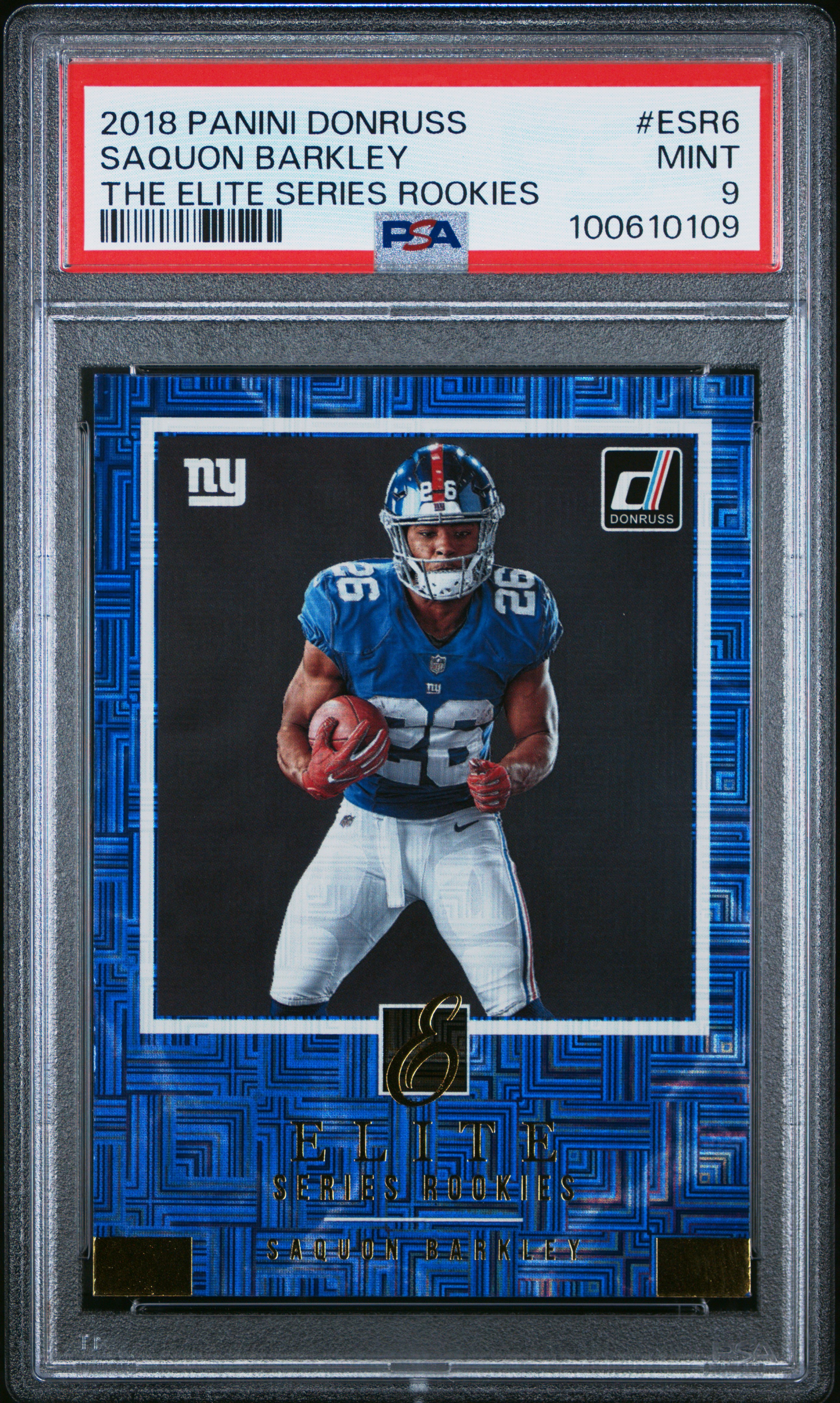 Saquon Barkley 2018 Panini Donruss Elite Series Rookie Card #ESR6 Graded PSA 9