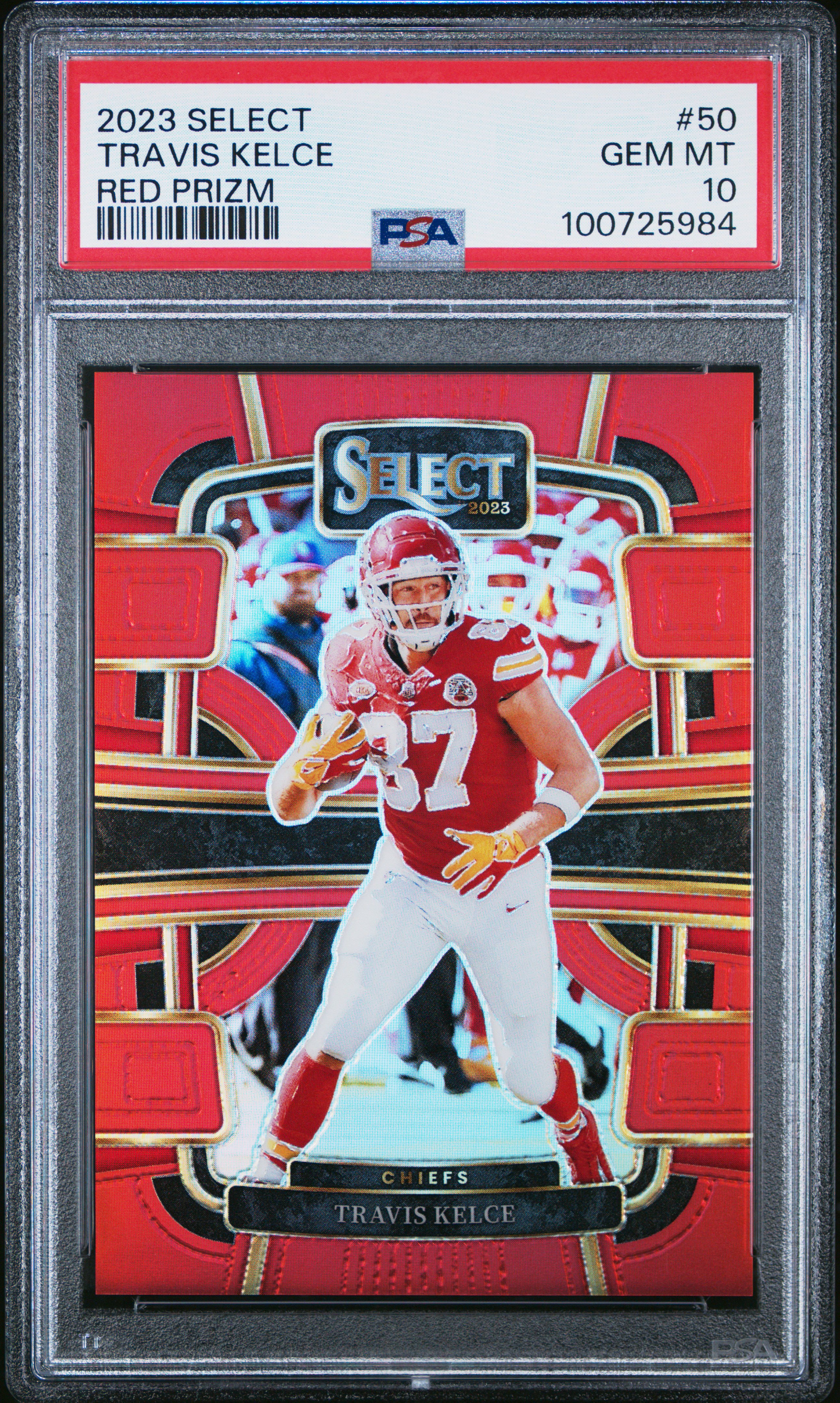 Travis Kelce 2023 Select Red Prizm Football Card #50 Graded PSA 10 47/99