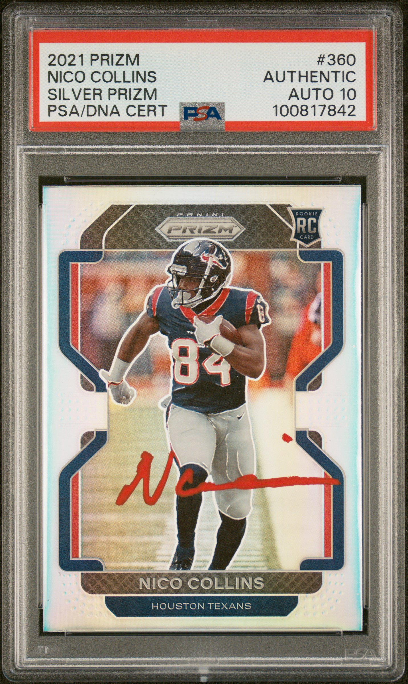 Nico Collins 2021 Panini Prizm Silver Signed Football Rookie Card #360 Auto Graded PSA 10