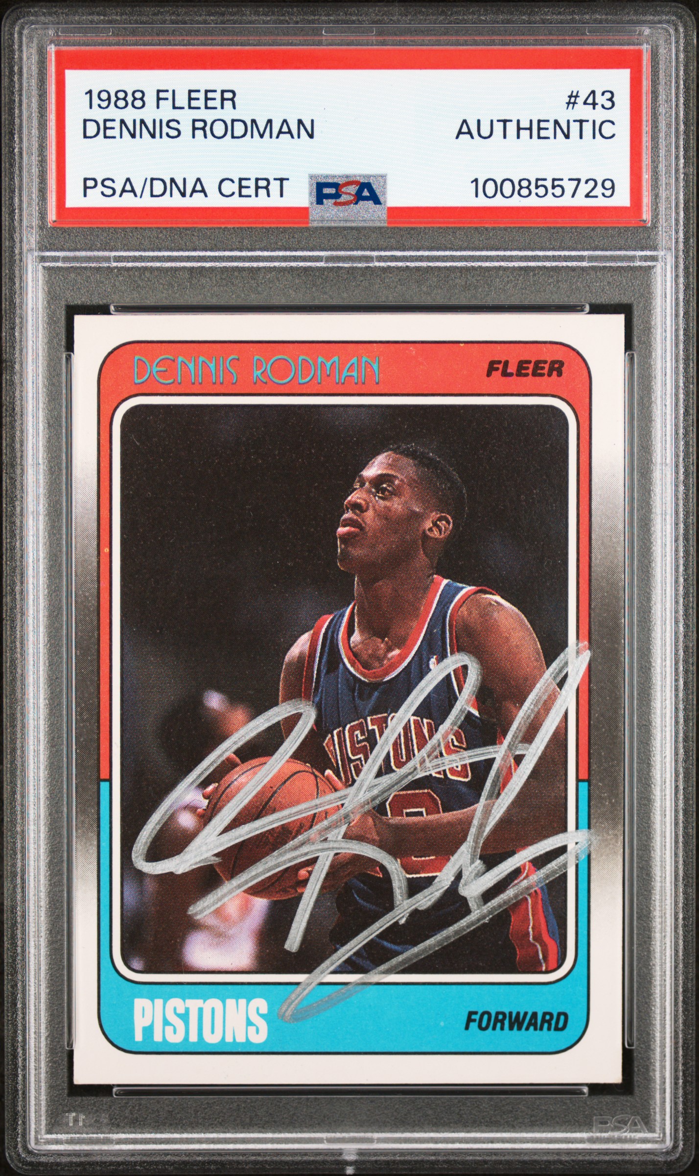 Dennis Rodman 1988 Fleer Signed Basketball Rookie Card #43 Auto PSA 100855729