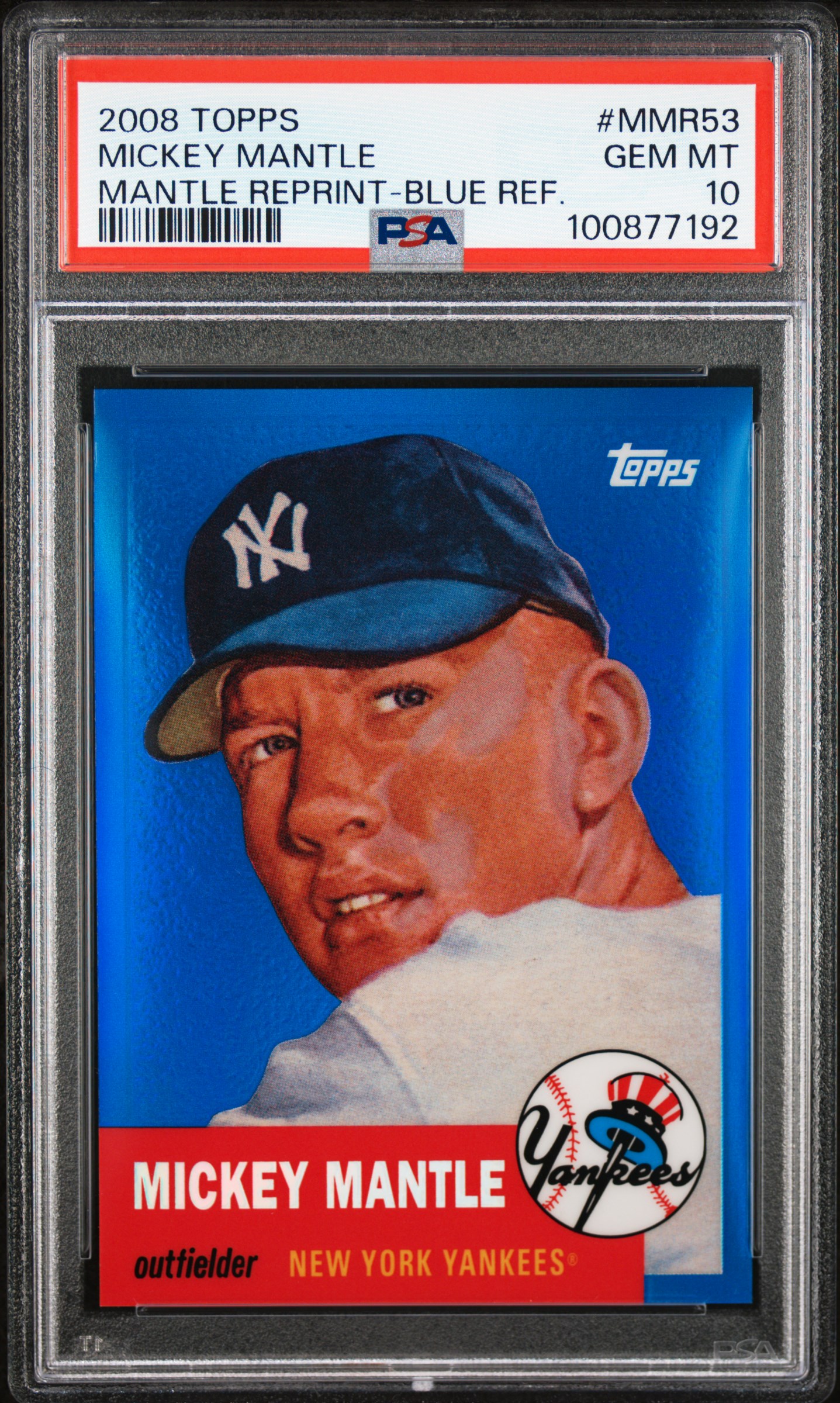 Mickey Mantle 2008 Topps Blue Refractor Baseball Card #MMR53 Graded PSA 10