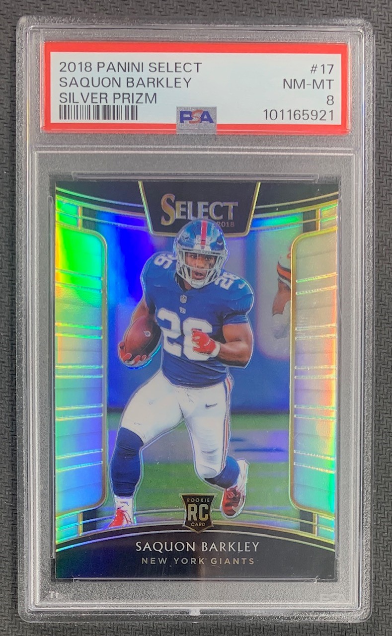 Saquon Barkley 2018 Panini Select Silver Prizm Football Rookie Card #17 Graded PSA 8