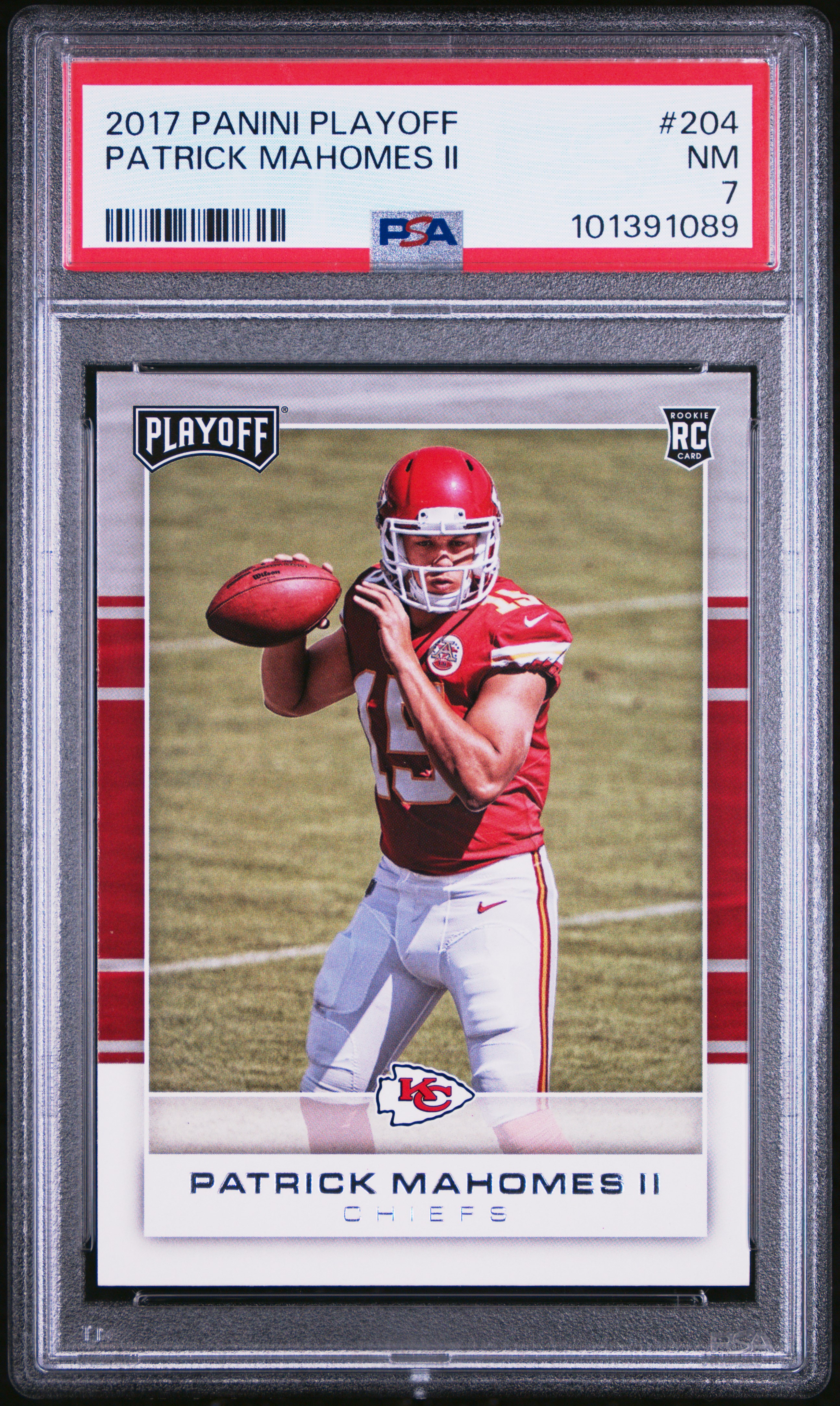 Patrick Mahomes 2017 Panini Playoff Football Rookie Card #204 Graded PSA 7