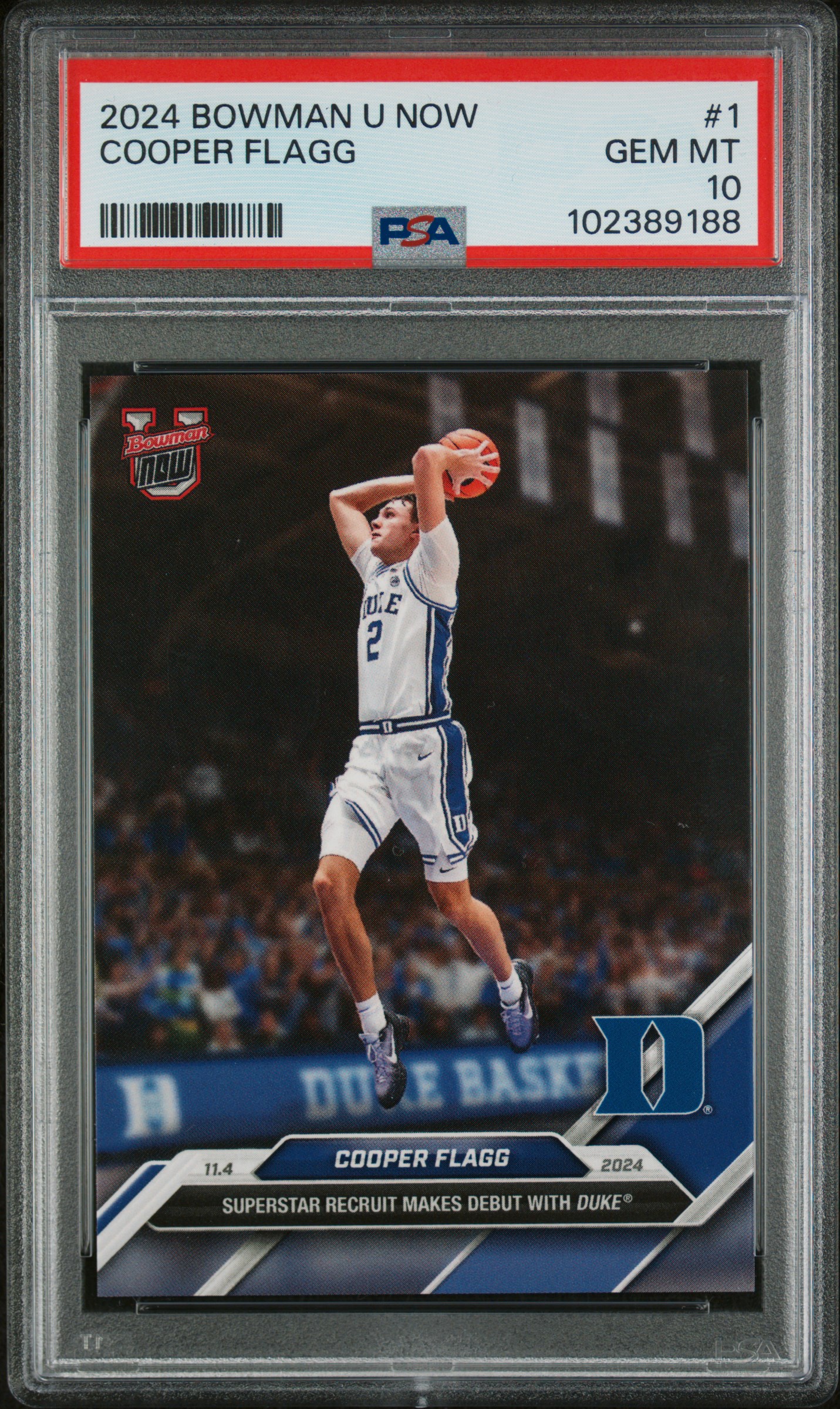 Cooper Flagg 2024 Bowman U Duke Debut Basketball Rookie Card #1 Graded PSA 10