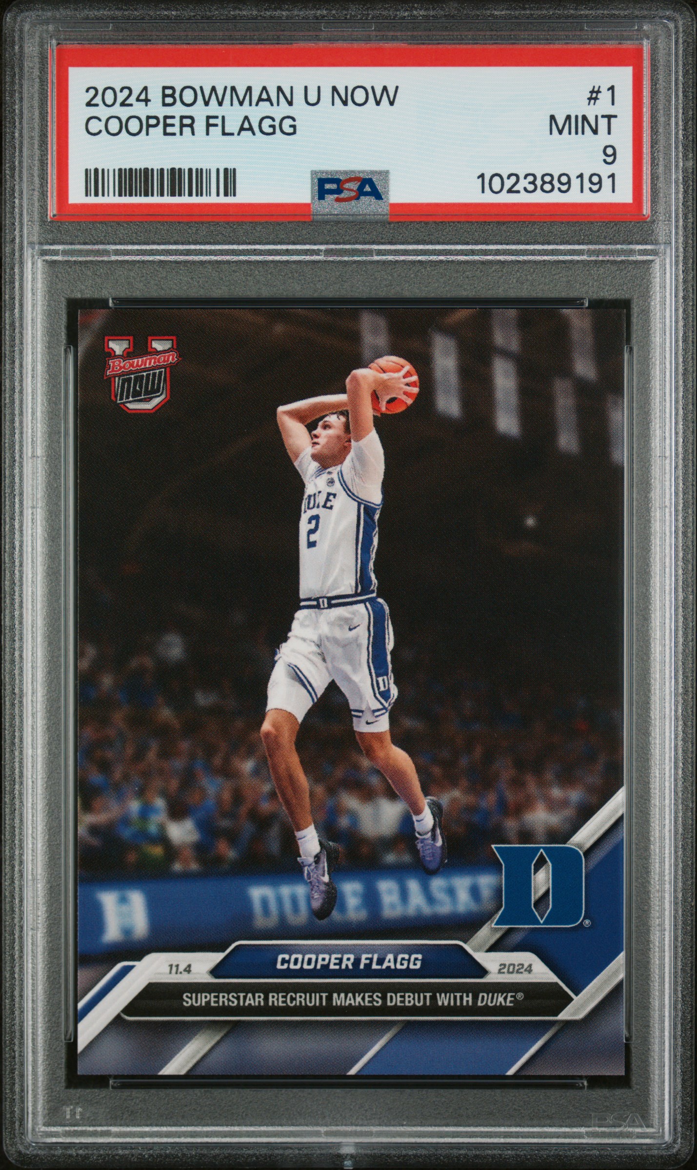 Cooper Flagg 2024 Bowman U Duke Debut Basketball Rookie Card #1 Graded PSA 9