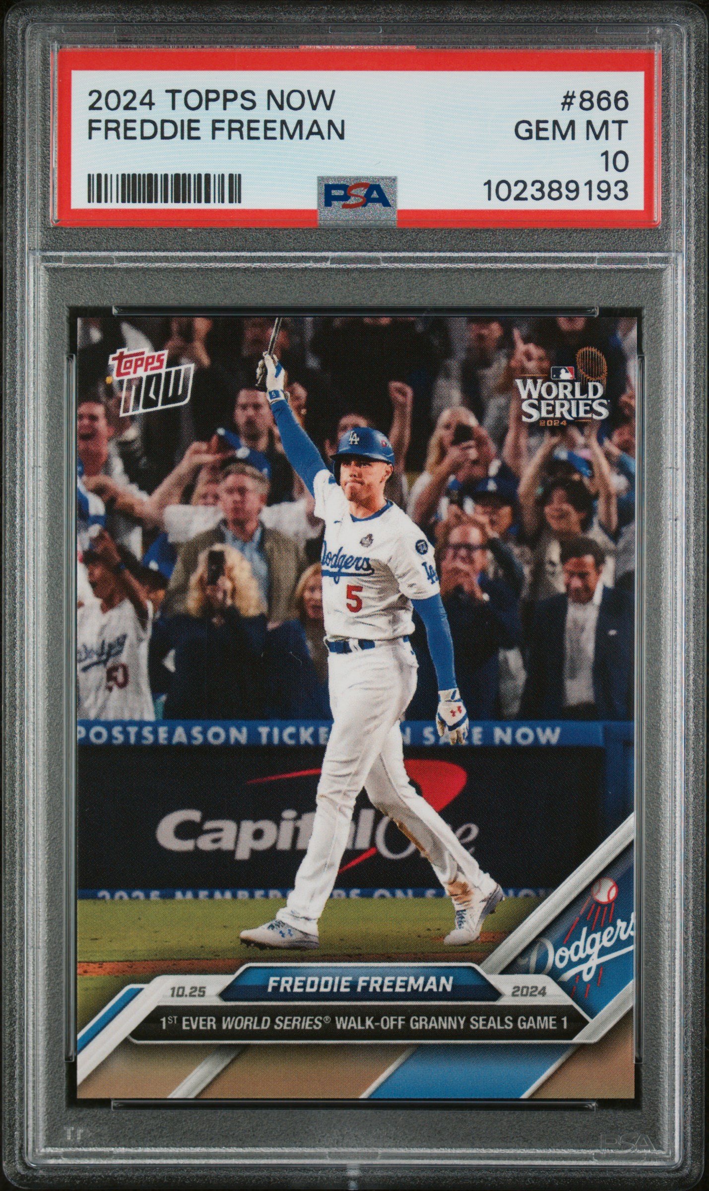 Freddie Freeman 2024 Topps Now World Series Game 1 Grand Slam Baseball Card #866 Graded PSA 10