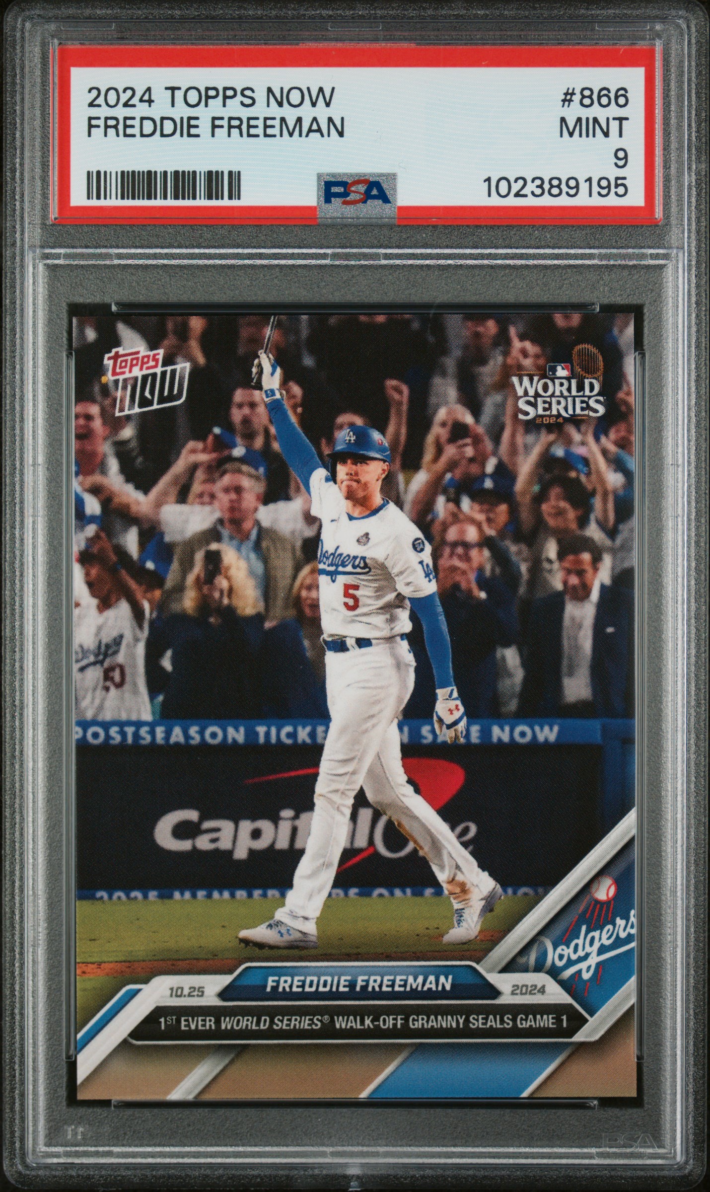 Freddie Freeman 2024 Topps Now World Series Game 1 Grand Slam Baseball Card #866 Graded PSA 9