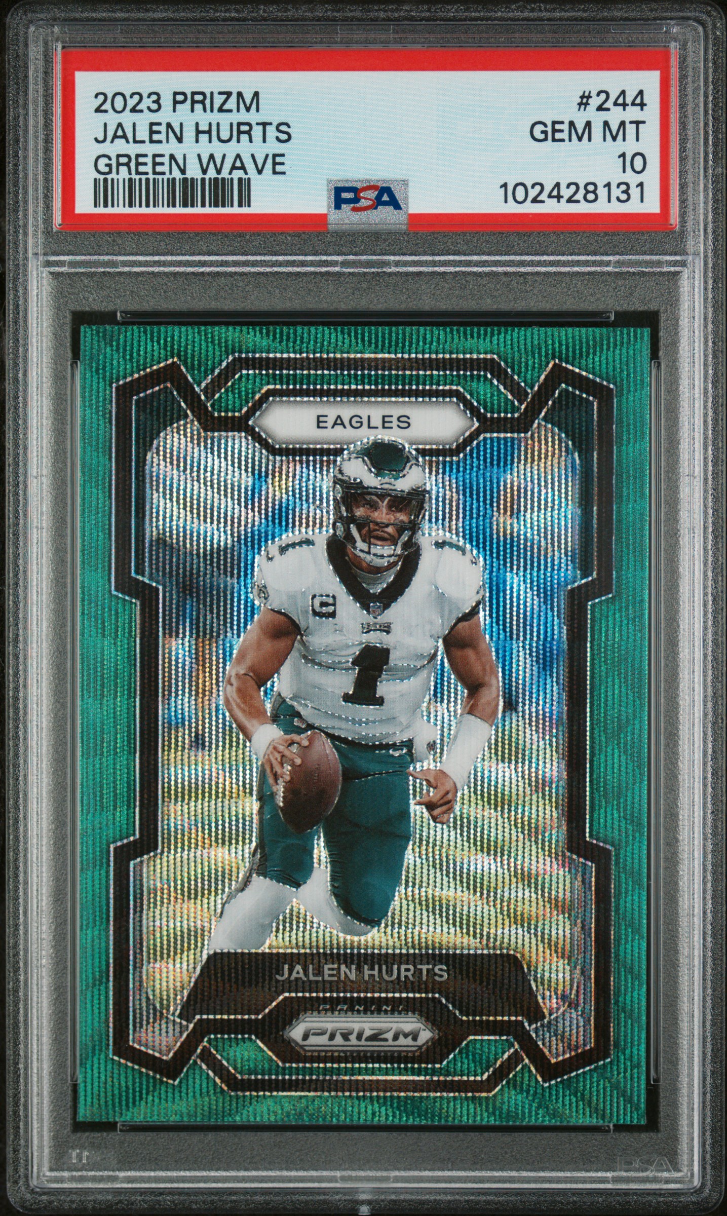 Jalen Hurts 2023 Panini Prizm Green Wave Football Card #244 Graded PSA 10