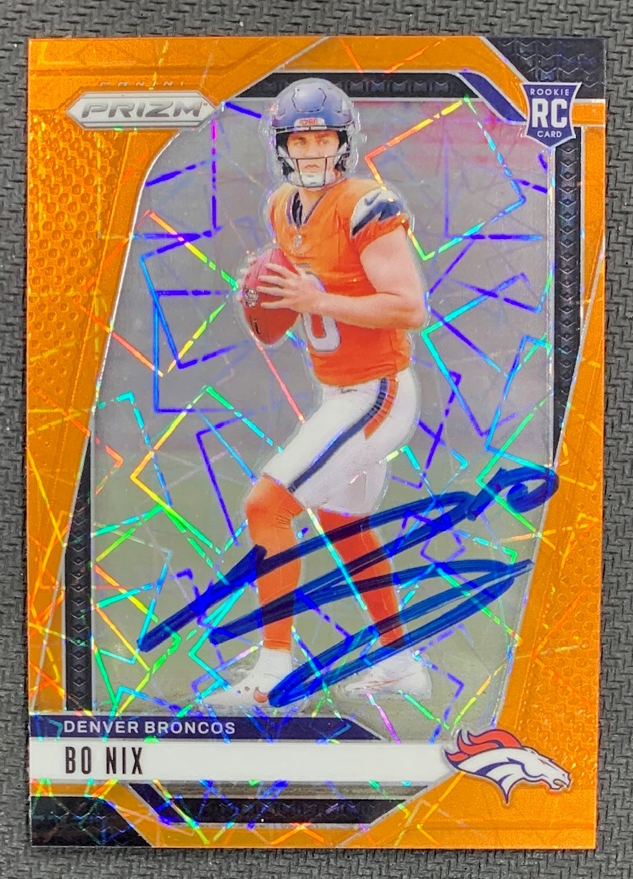 Bo Nix 2024 Panini Prizm Orange Lazer Signed Rookie Card #309 Beckett Auto 23987