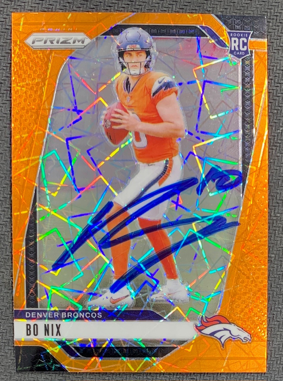 Bo Nix 2024 Panini Prizm Orange Lazer Signed Rookie Card #309 Beckett Auto 23991