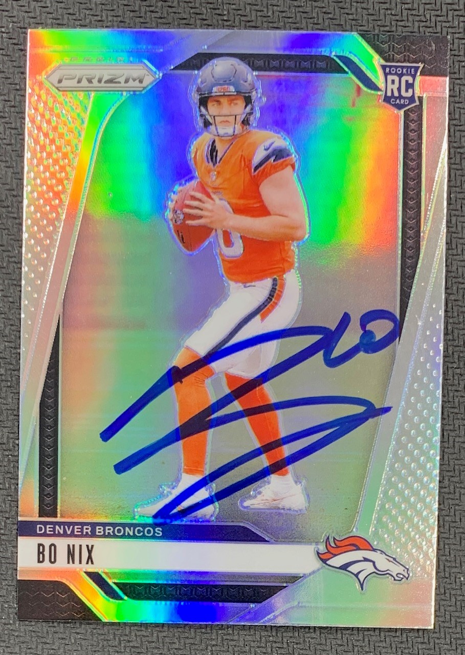 Bo Nix 2024 Panini Prizm Silver Signed Rookie Card #309 Beckett Auto 23994