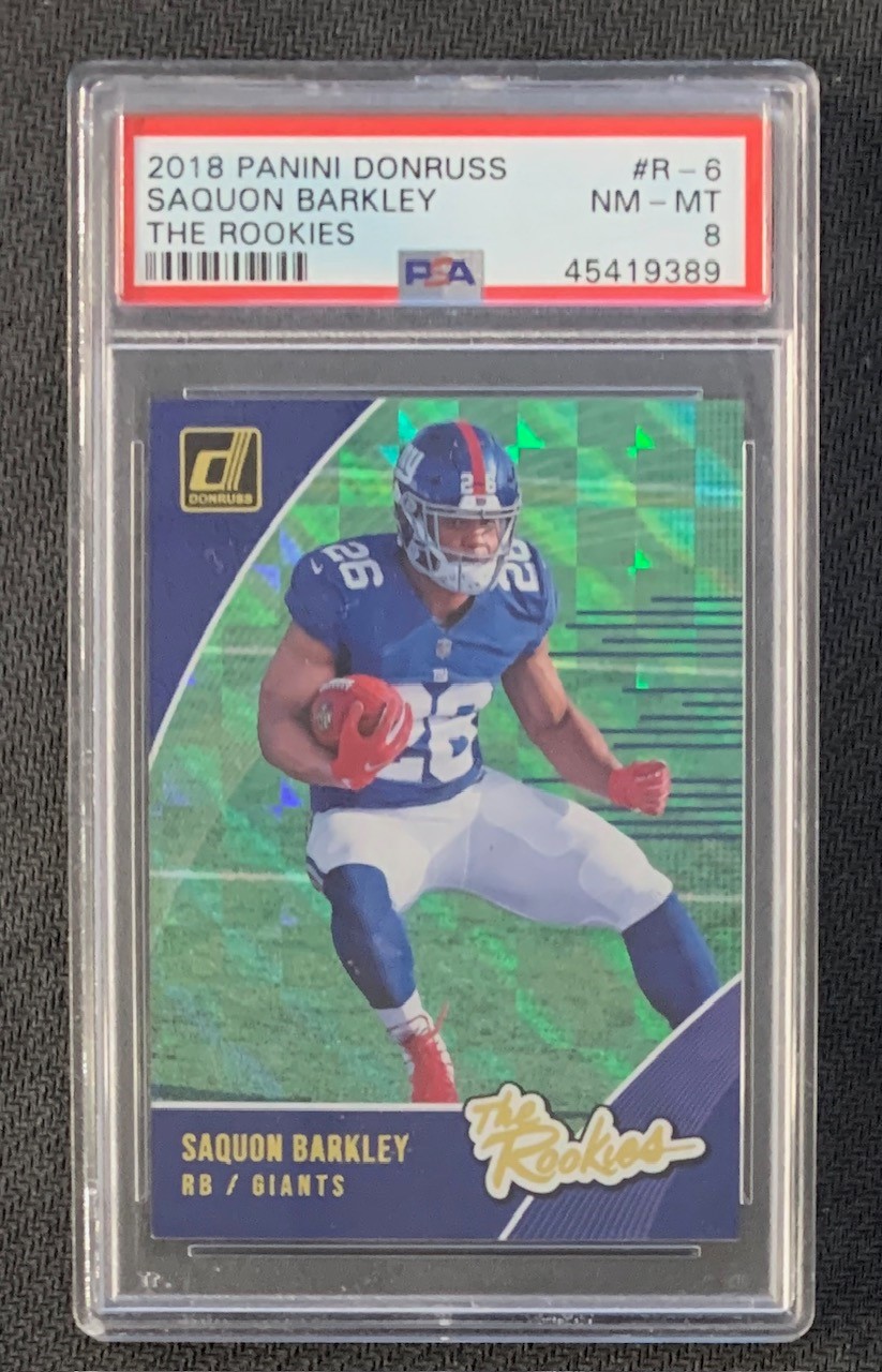 Saquon Barkley 2018 Panini Donruss Football Rookie Card #R-6 Graded PSA 8