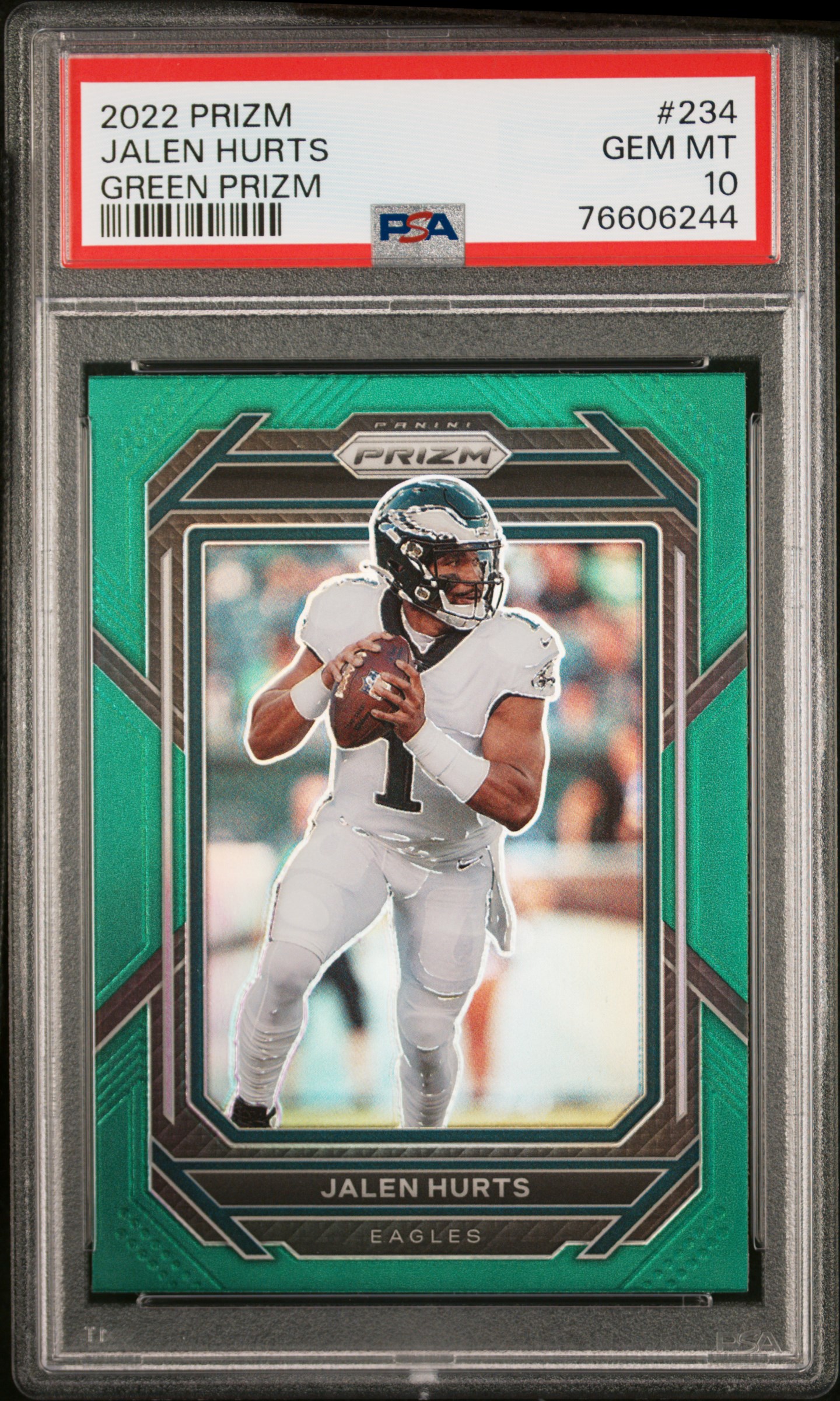 Jalen Hurts 2022 Panini Prizm Green Football Card #234 Graded PSA 10