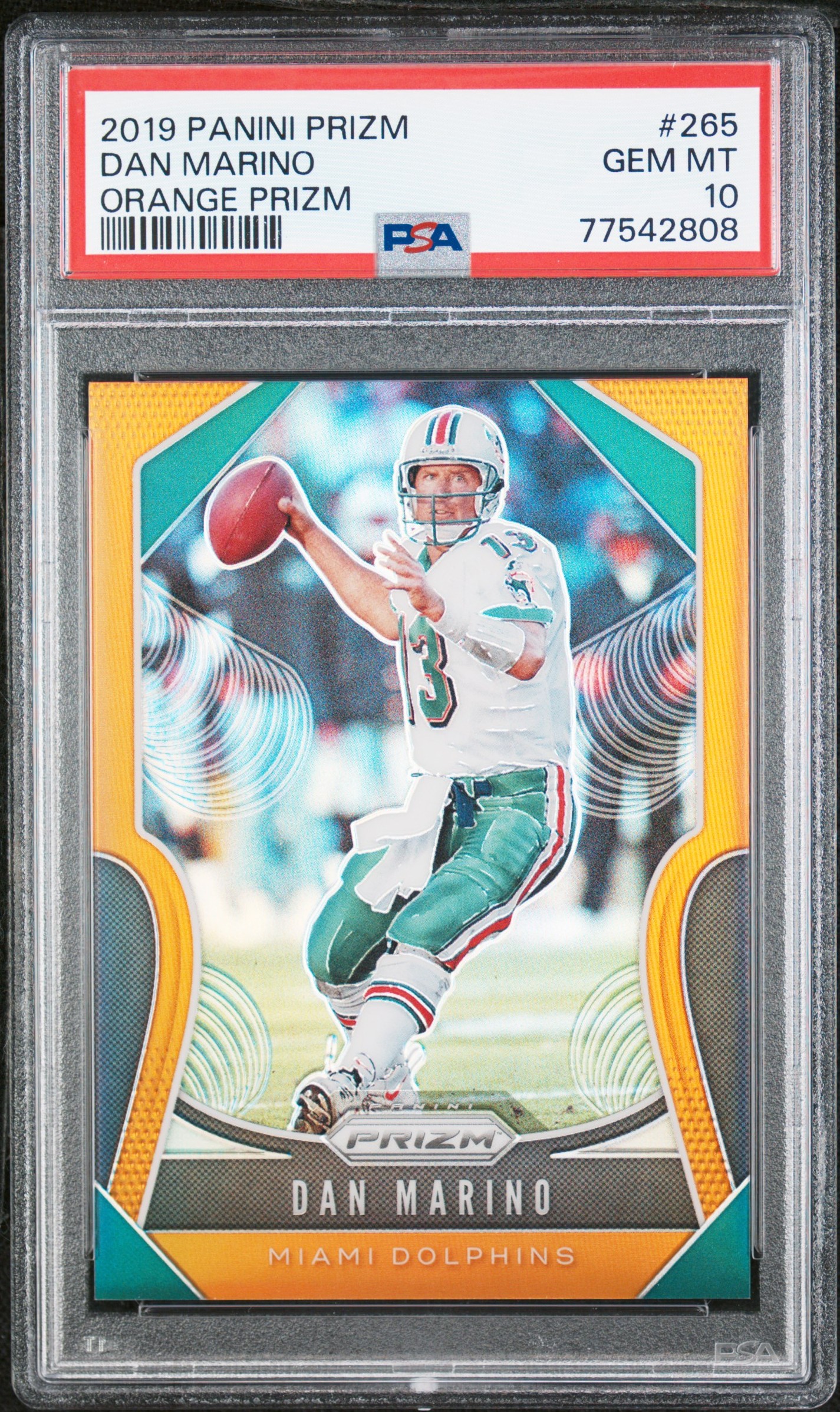 Dan Marino 2019 Panini Prizm Orange Football Card #265 Graded PSA 10 8/249