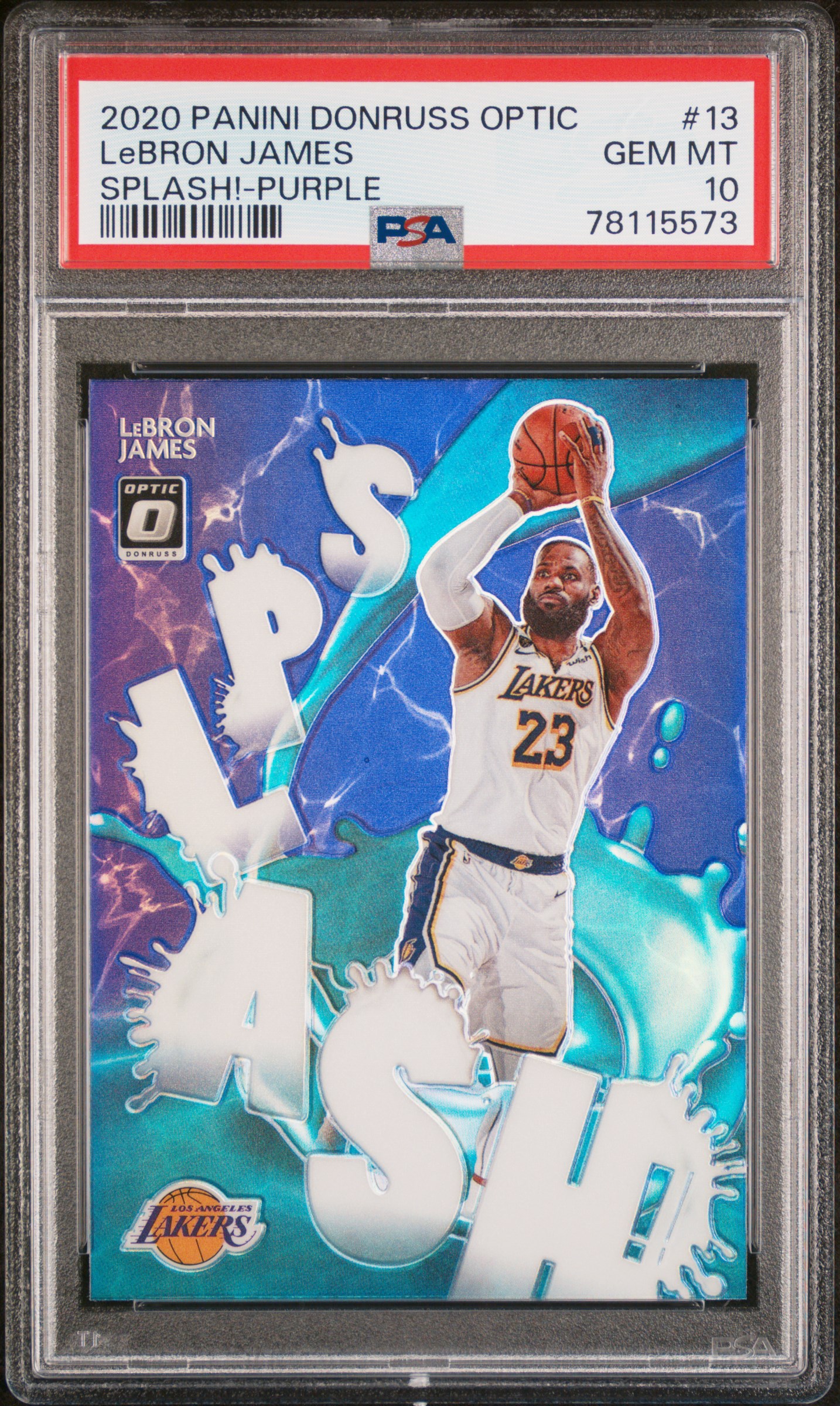 LeBron James 2020 Panini Donruss Optic Splash Purple Card #13 Graded PSA 10