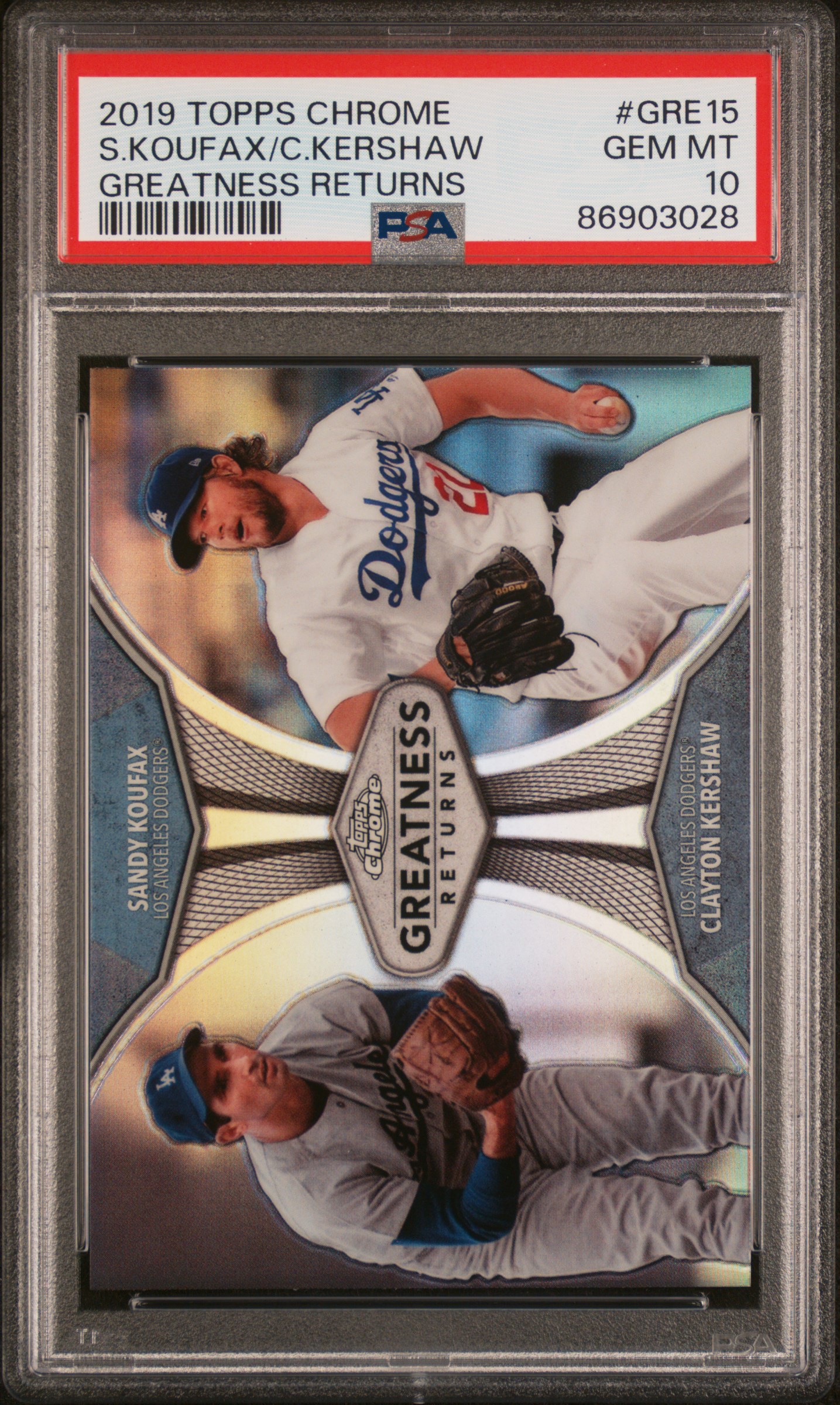 Sandy Koufax Clayton Kershaw 2019 Topps Chrome Baseball Card #GRE15 Graded PSA 10