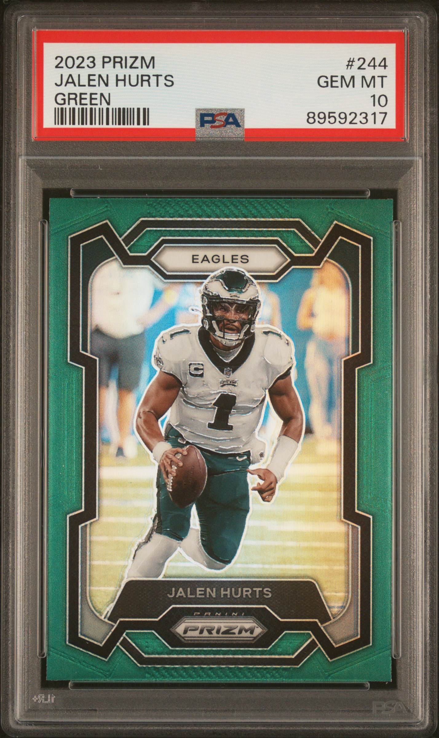 Jalen Hurts 2023 Panini Prizm Green Football Card #244 Graded PSA 10