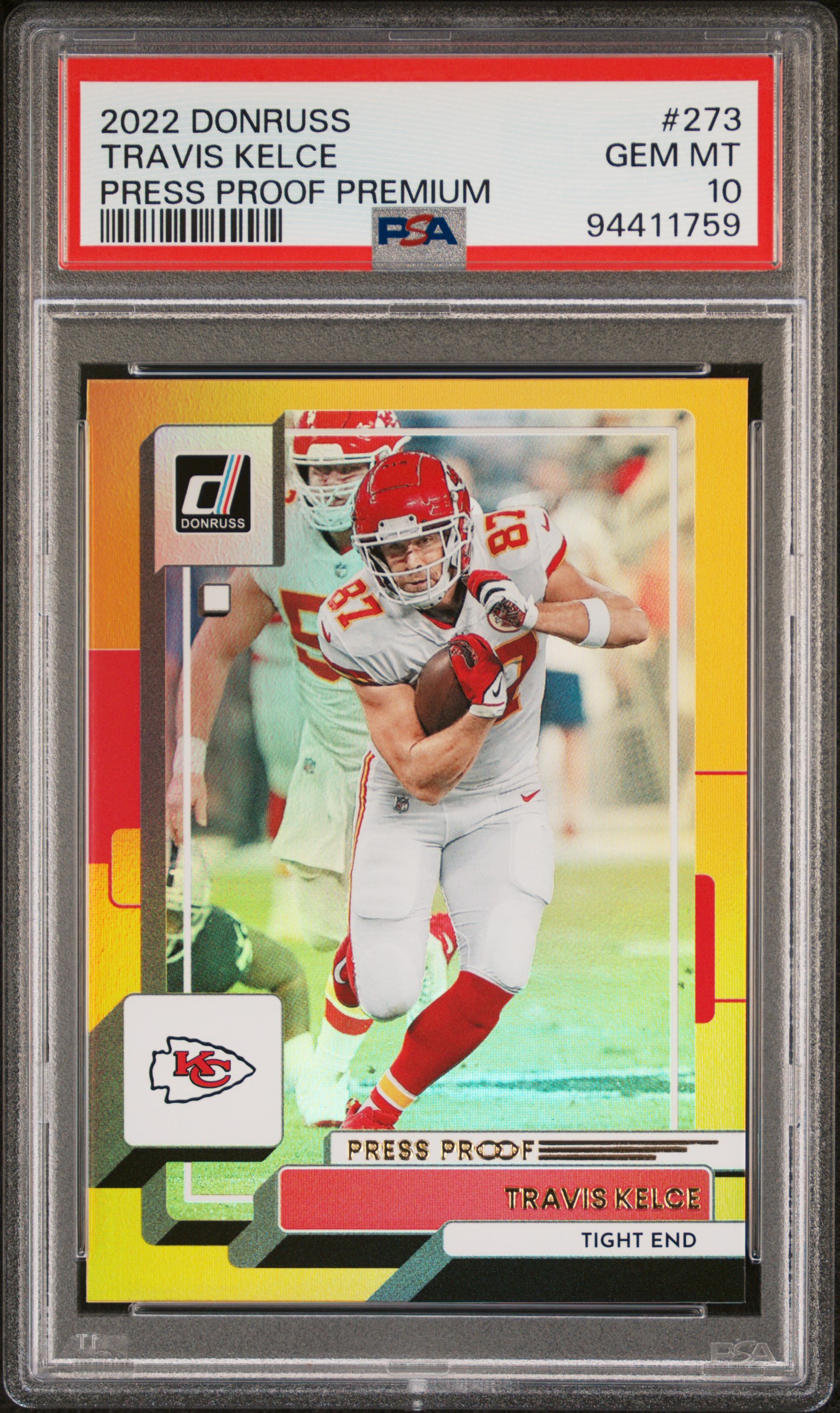 Travis Kelce 2022 Donruss Press Proof Premium Football Card #273 Graded PSA 10