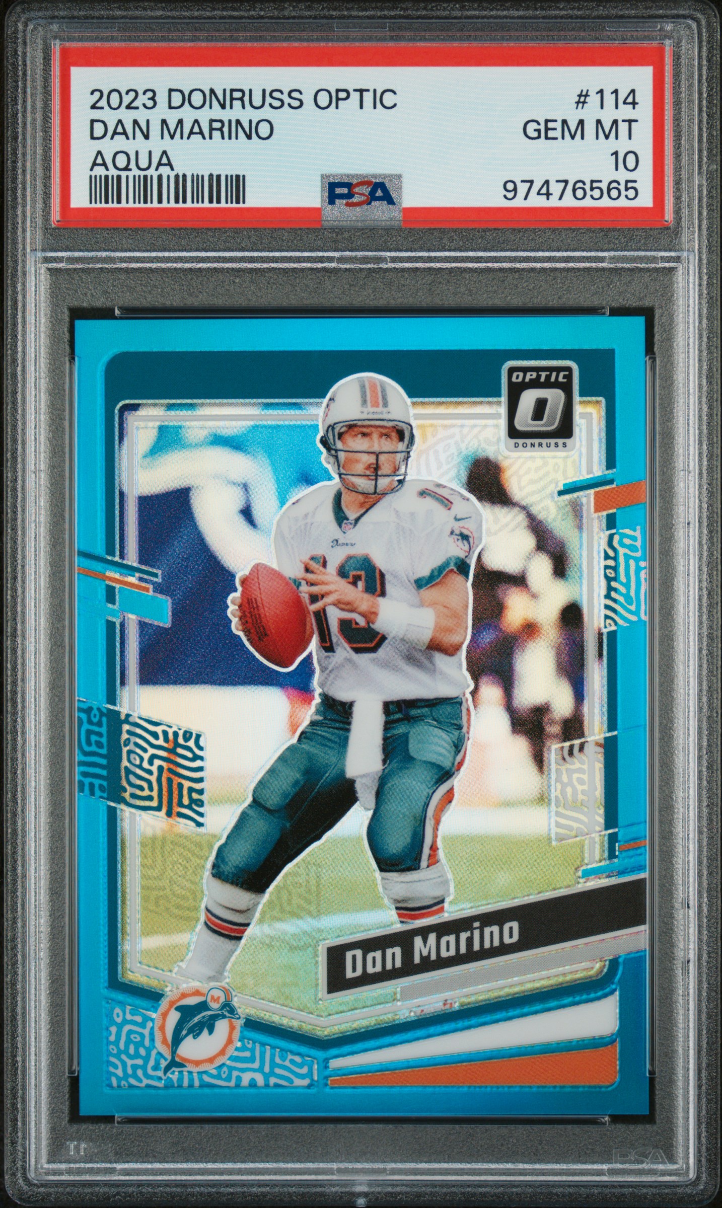 Dan Marino 2023 Donruss Optic Aqua Football Card #114 Graded PSA 10 42/299