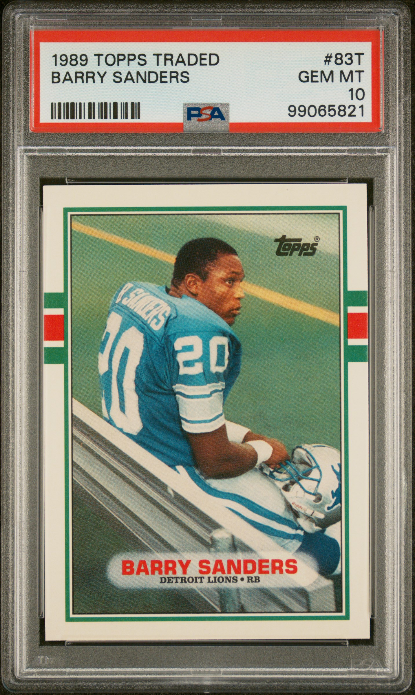 Barry Sanders 1989 Topps Traded Football Rookie Card #83T Graded PSA 10