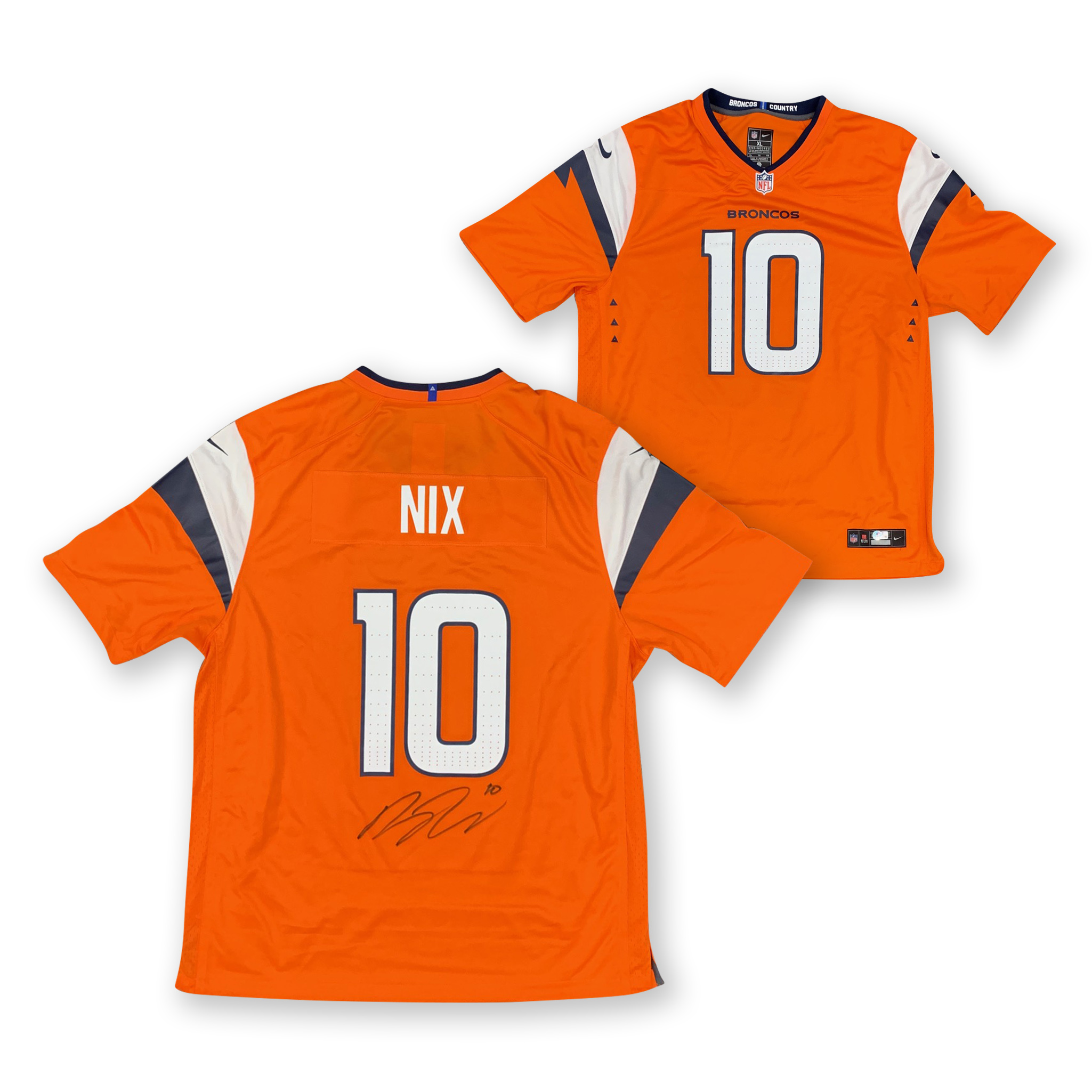 Bo Nix Autographed Denver Broncos Signed Nike Game Orange Football Jersey Beckett COA